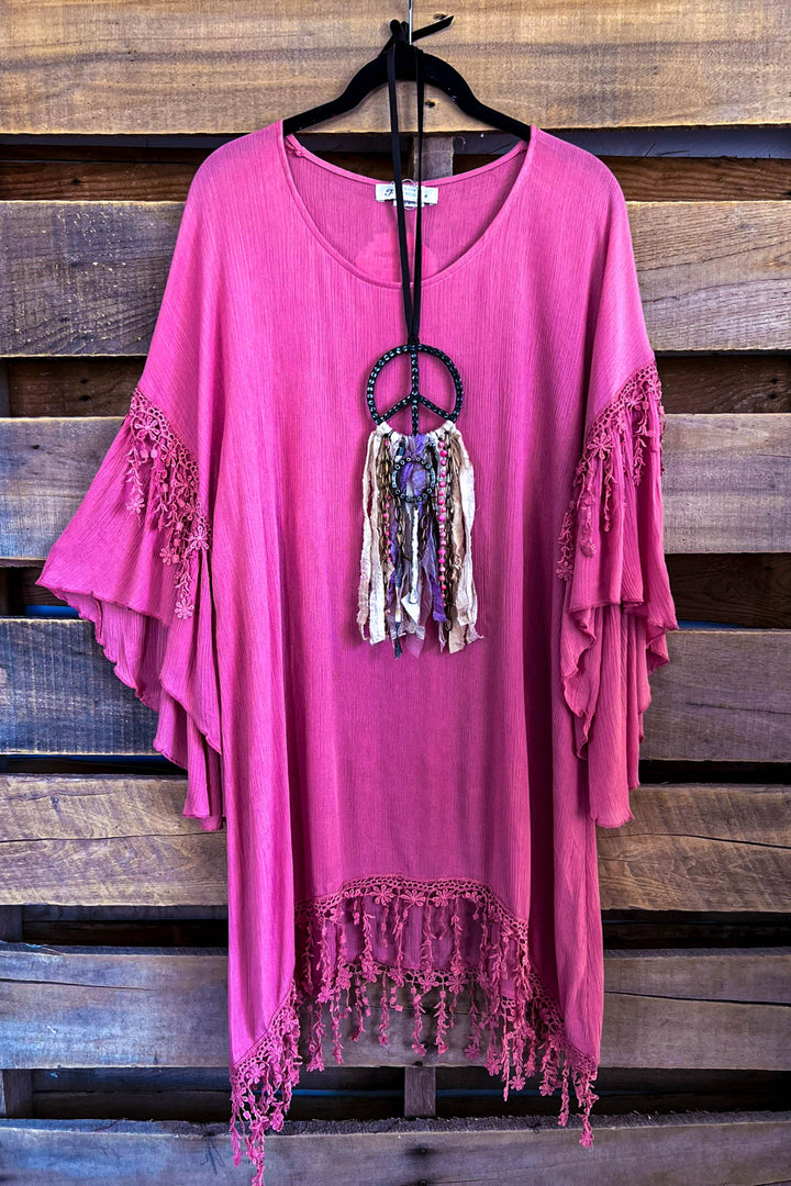 Secrets Of The Heart Floral Fringe Tunic In Blush Rose