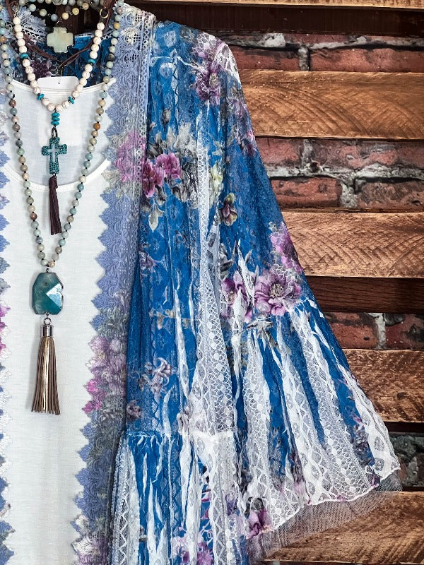 SWEETEST LOVE STORY TEAL FLORAL LACE CARDIGAN