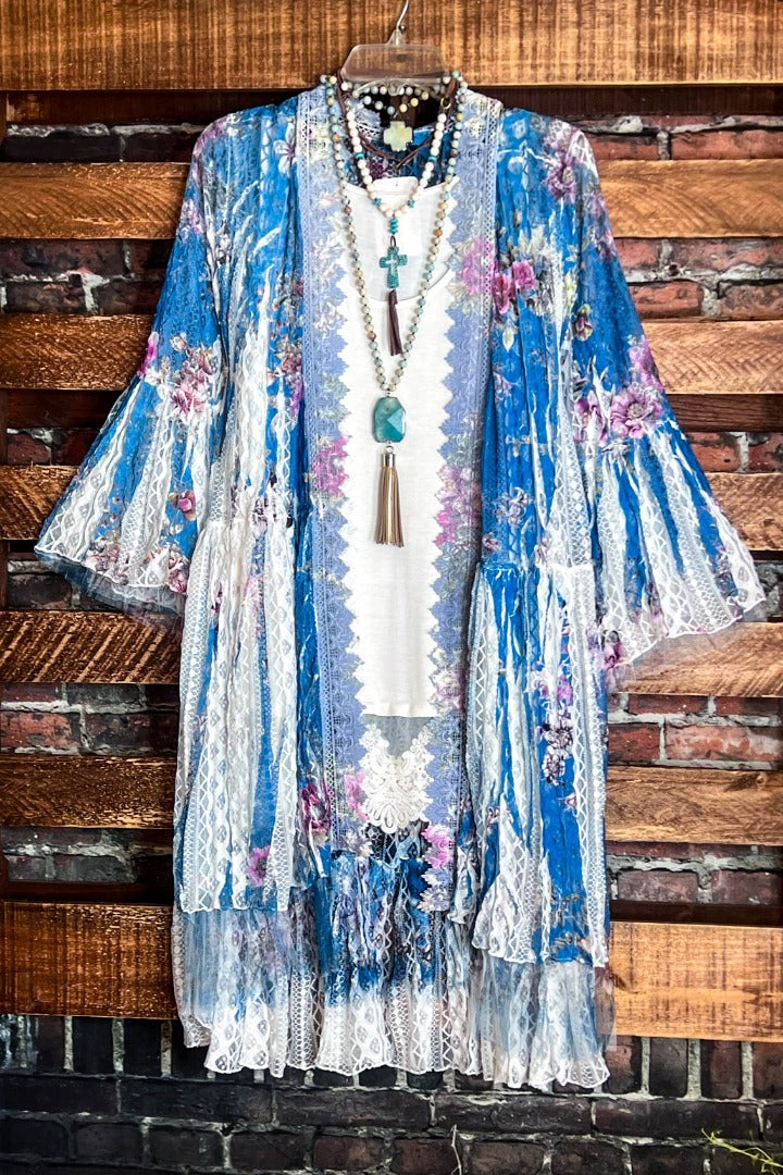 SWEETEST LOVE STORY TEAL FLORAL LACE CARDIGAN