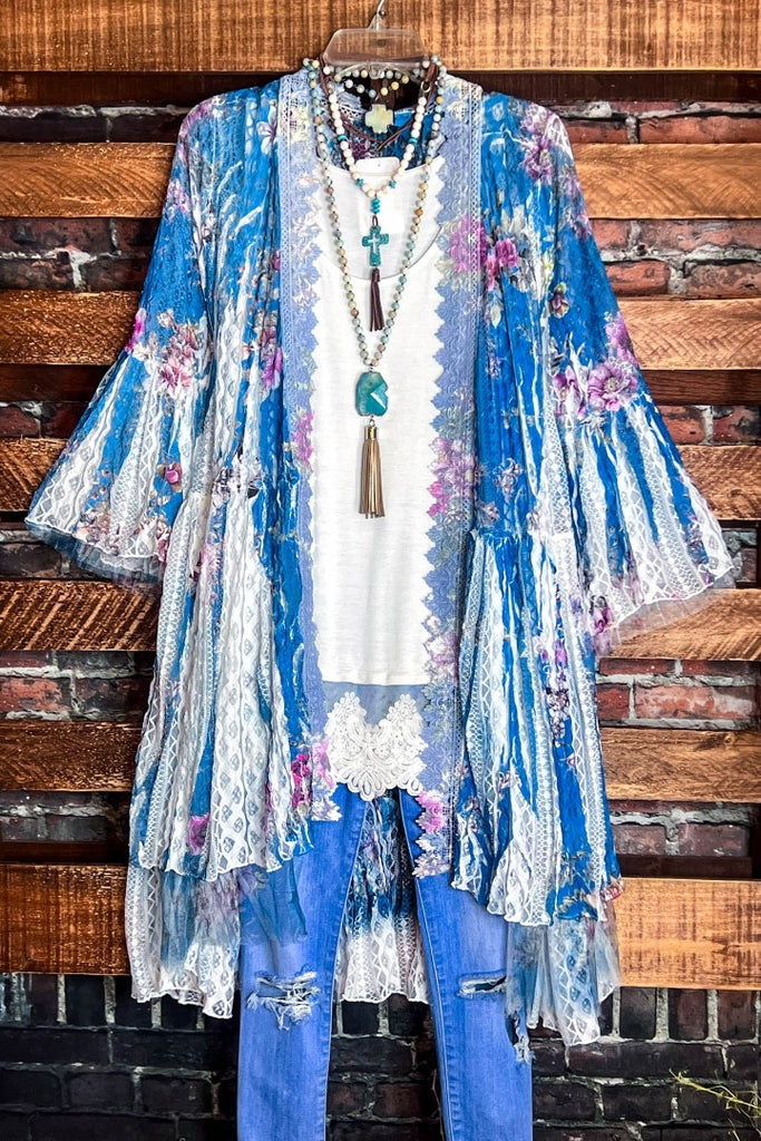 SWEETEST LOVE STORY TEAL FLORAL LACE CARDIGAN DUSTER
