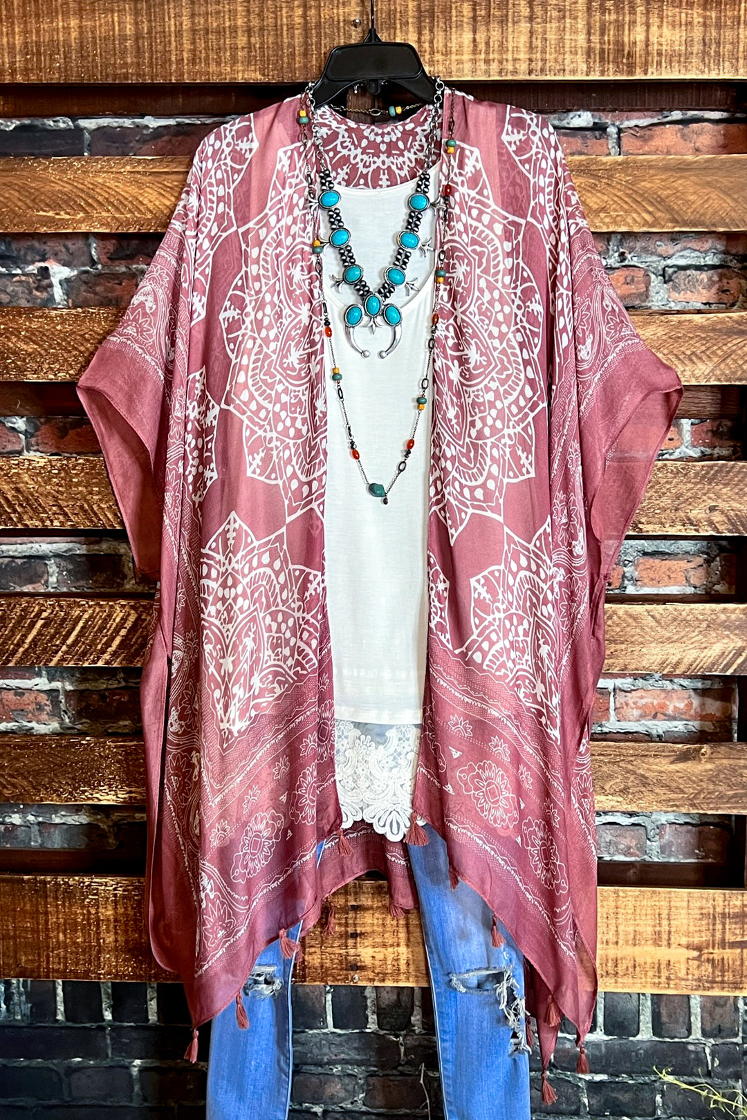 LIVING SO FREE GAUZE ROSE CLAY KIMONO