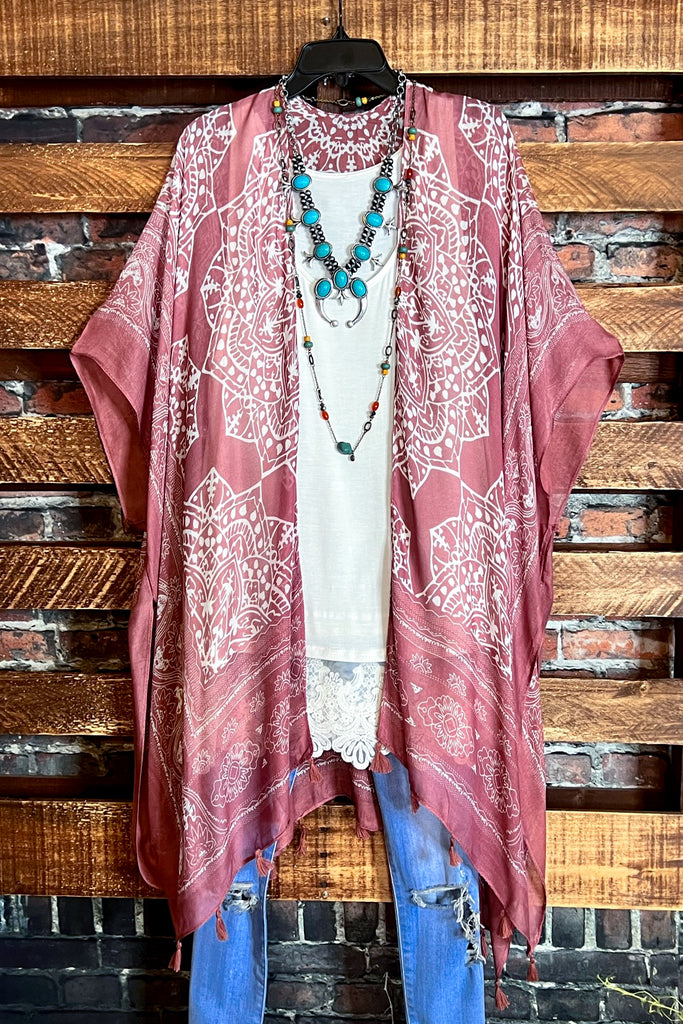 LIVING SO FREE GAUZE KIMONO IN ROSE CLAY