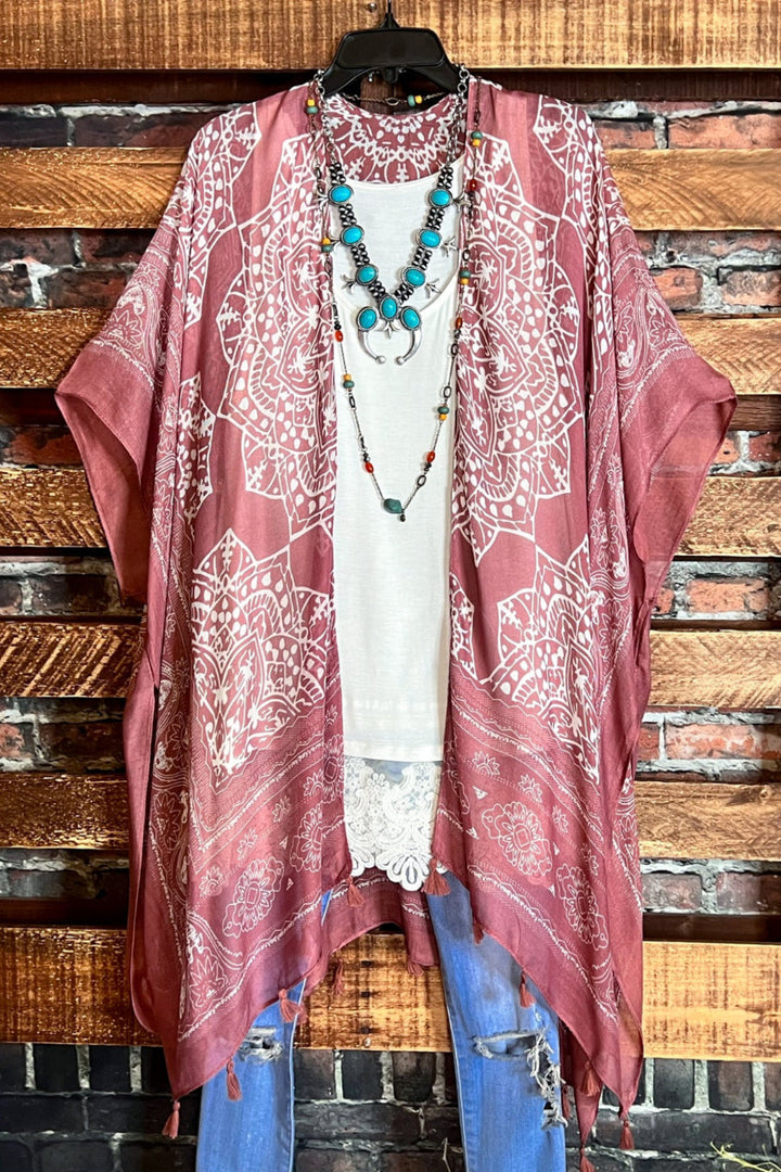 LIVING SO FREE GAUZE ROSE CLAY KIMONO