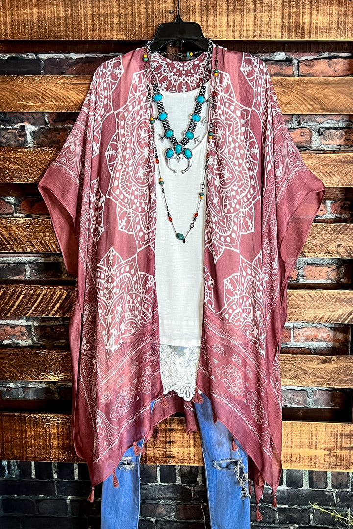 LIVING SO FREE GAUZE ROSE CLAY KIMONO