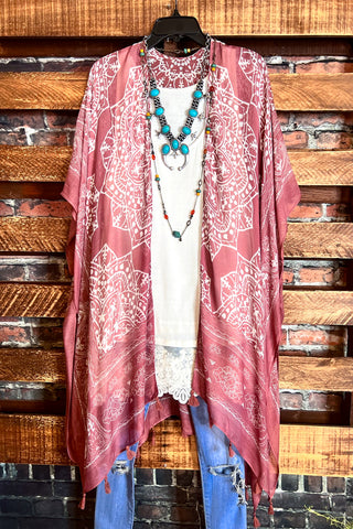 A FABULOUS HEART BROWN RUST LACE DUSTER CARDIGAN