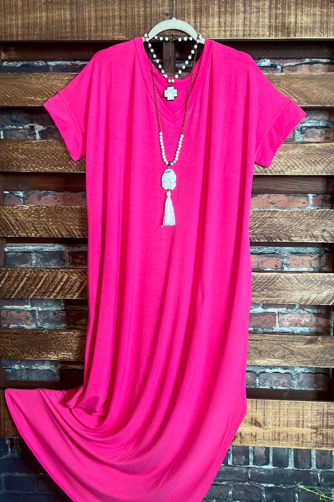 DEFINE COMFORT MAXI DRESS W/ POCKETS IN PINK