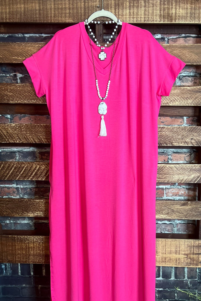DEFINE COMFORT MAXI DRESS W/ POCKETS IN PINK