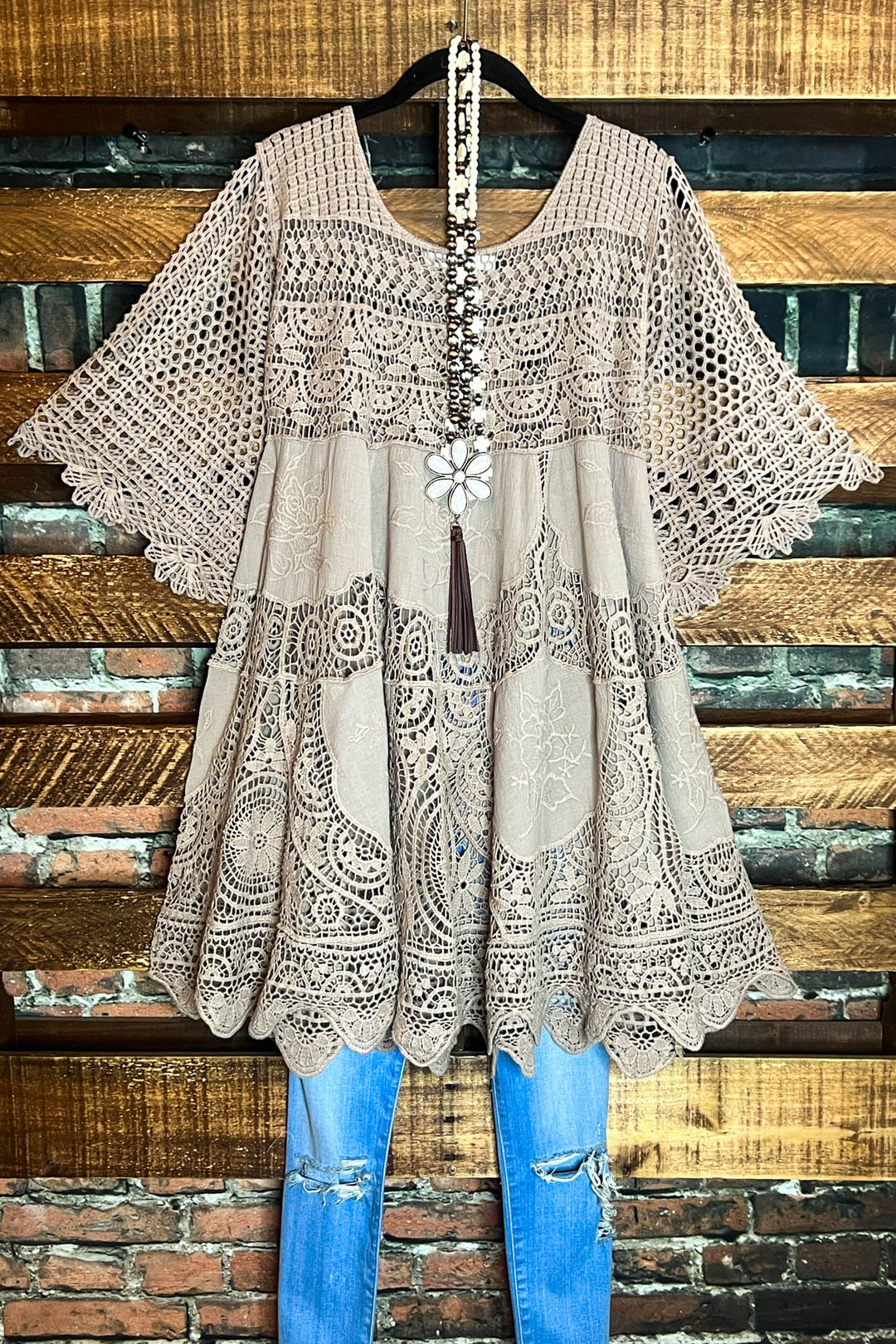 GRACEFUL BEAUTY 100% COTTON TAUPE CROCHET LACE