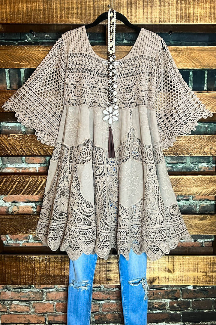 GRACEFUL BEAUTY 100% COTTON TAUPE CROCHET LACE