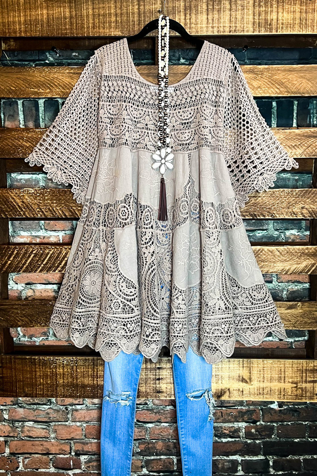 GRACEFUL BEAUTY 100% COTTON TAUPE CROCHET LACE