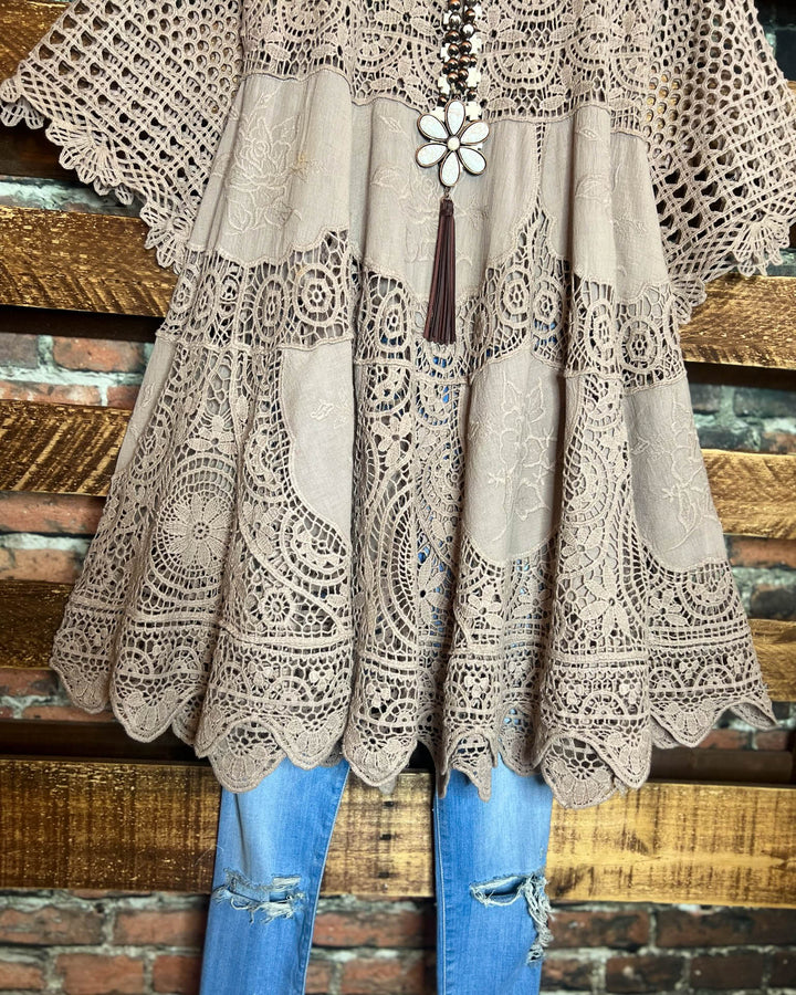 GRACEFUL BEAUTY 100% COTTON TAUPE CROCHET LACE