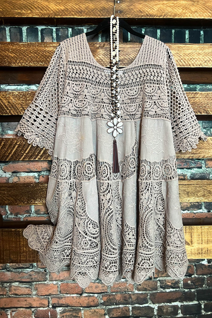 GRACEFUL BEAUTY 100% COTTON TAUPE CROCHET LACE