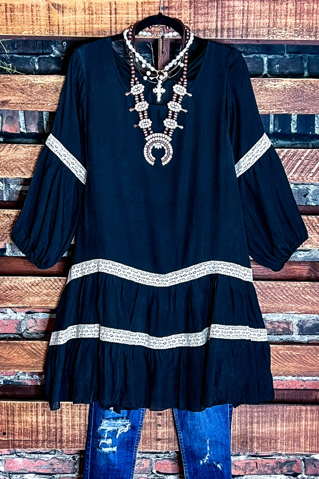 14-24 Size - Weekend Boho Comfy Swing Dress in Black -----Sale