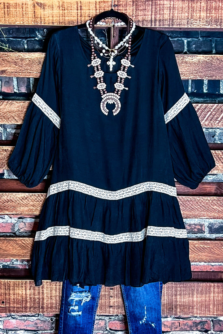 14-24 Size - Weekend Boho Comfy Swing Dress in Black -----Sale