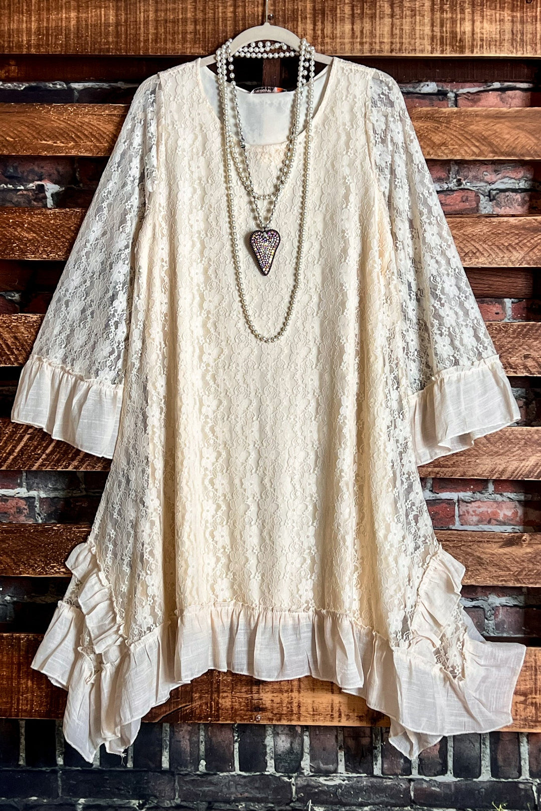 FARYTALE BEGINNINGS LACE DRESS IN BEIGE