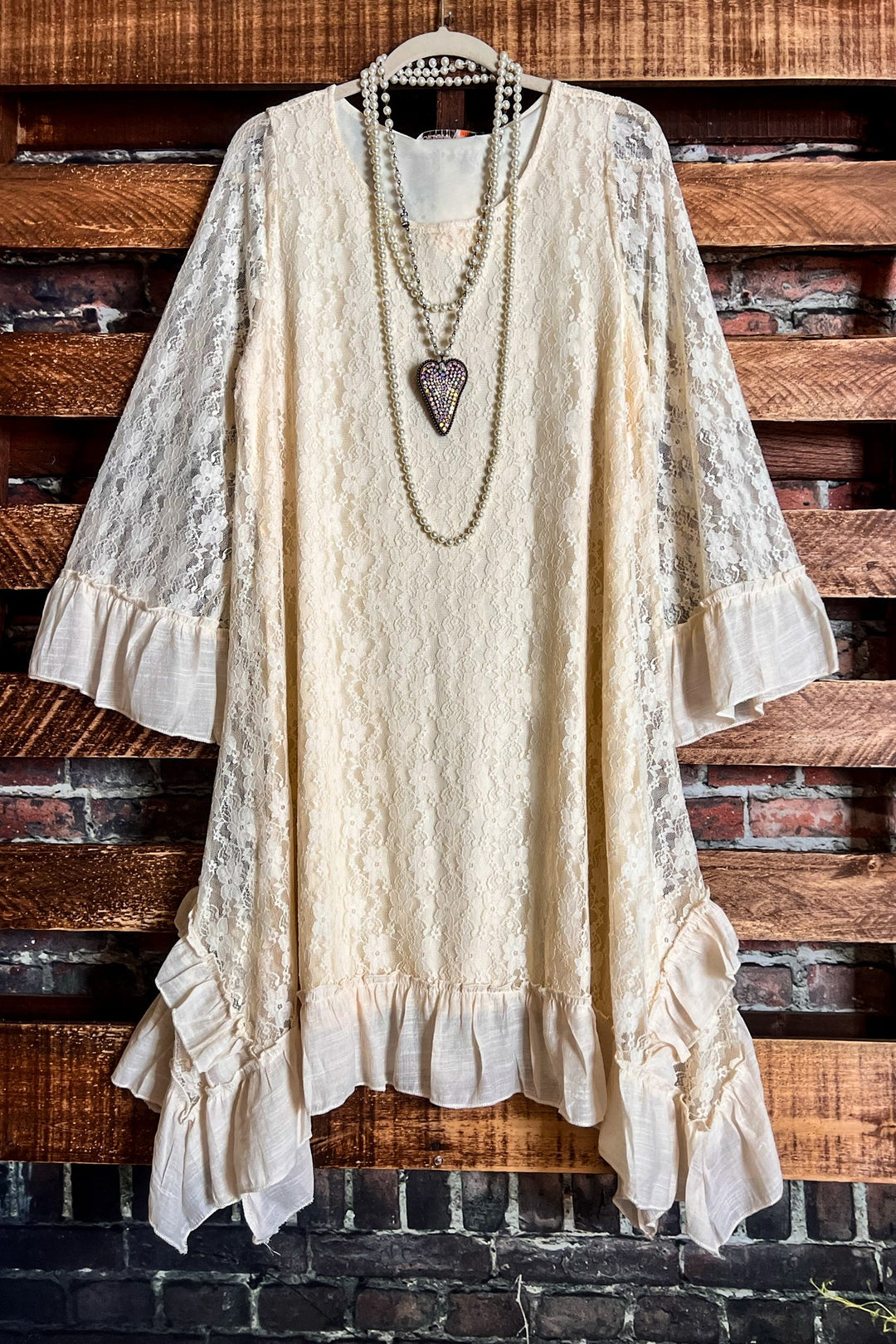 FARYTALE BEGINNINGS LACE DRESS IN BEIGE