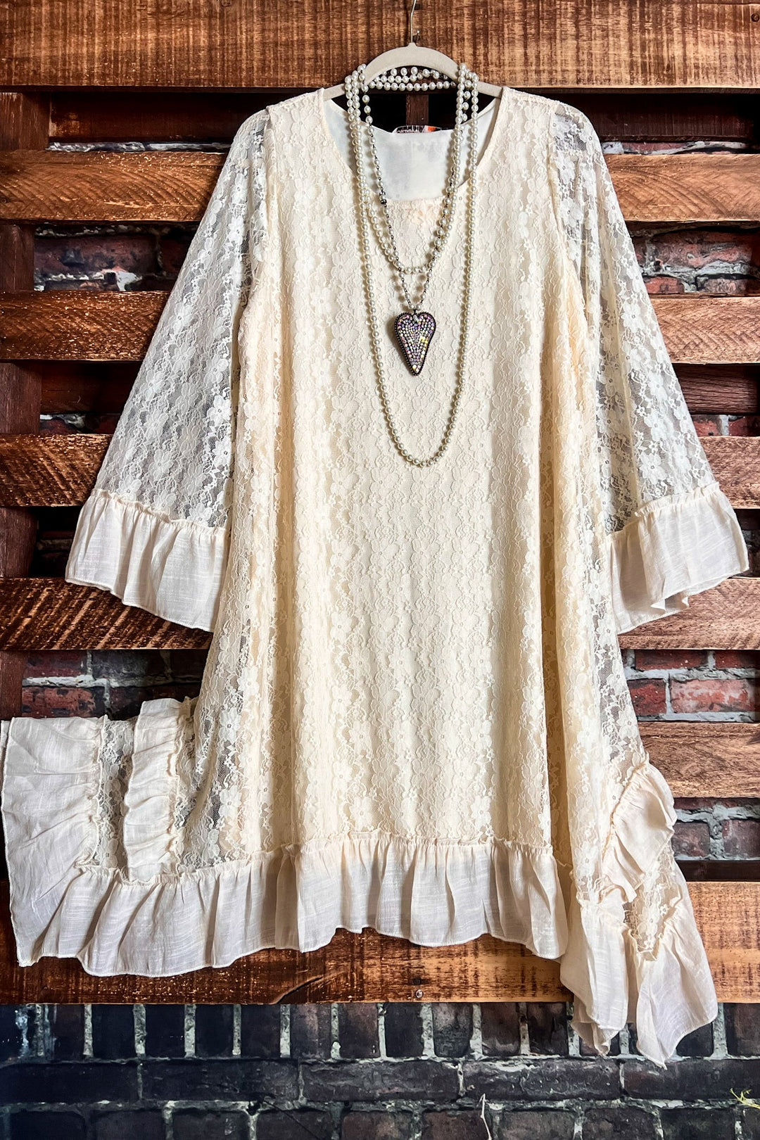 FARYTALE BEGINNINGS LACE DRESS IN BEIGE