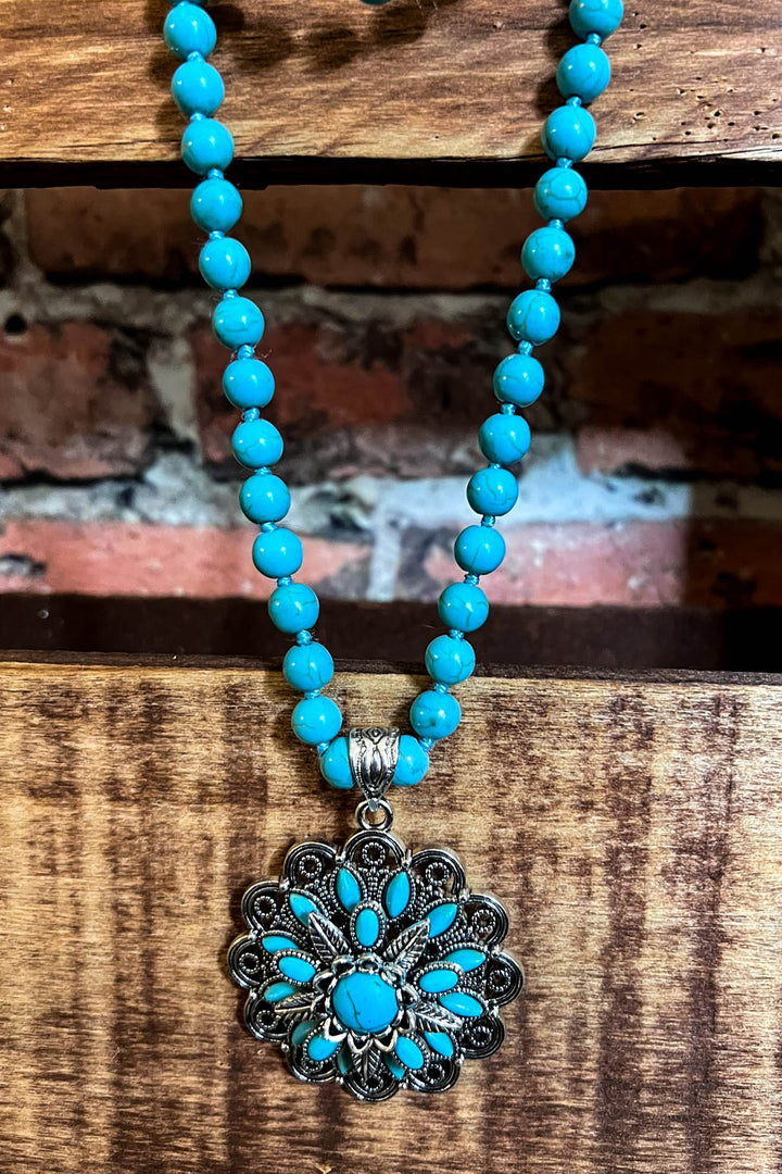 BLUE MOON TURQUOISE LONG LAYERED NATURAL STONE SET