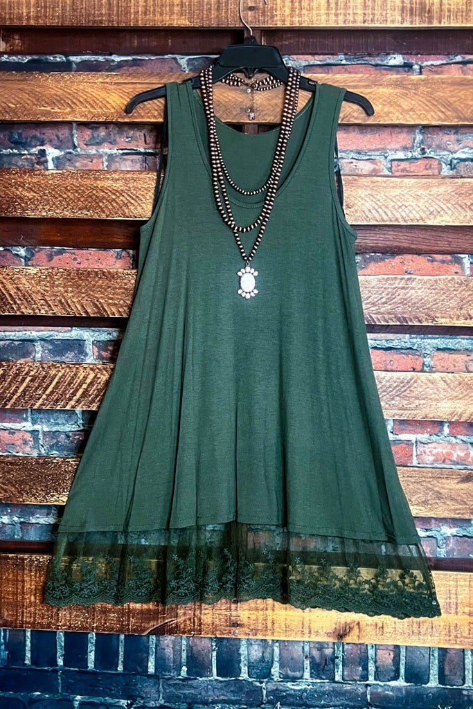 YOU'LL BE MINE LACE LAYERING DRESS IN OLIVE