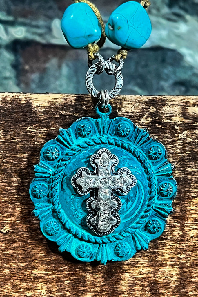BOHO COUNTRY CROSS ON THE FLOWER NECKLACE SET