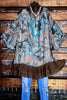 A ROMANTIC TWIST OFF SHOULDER CHARM TOP CHIFFON IN BROWN & TEAL
