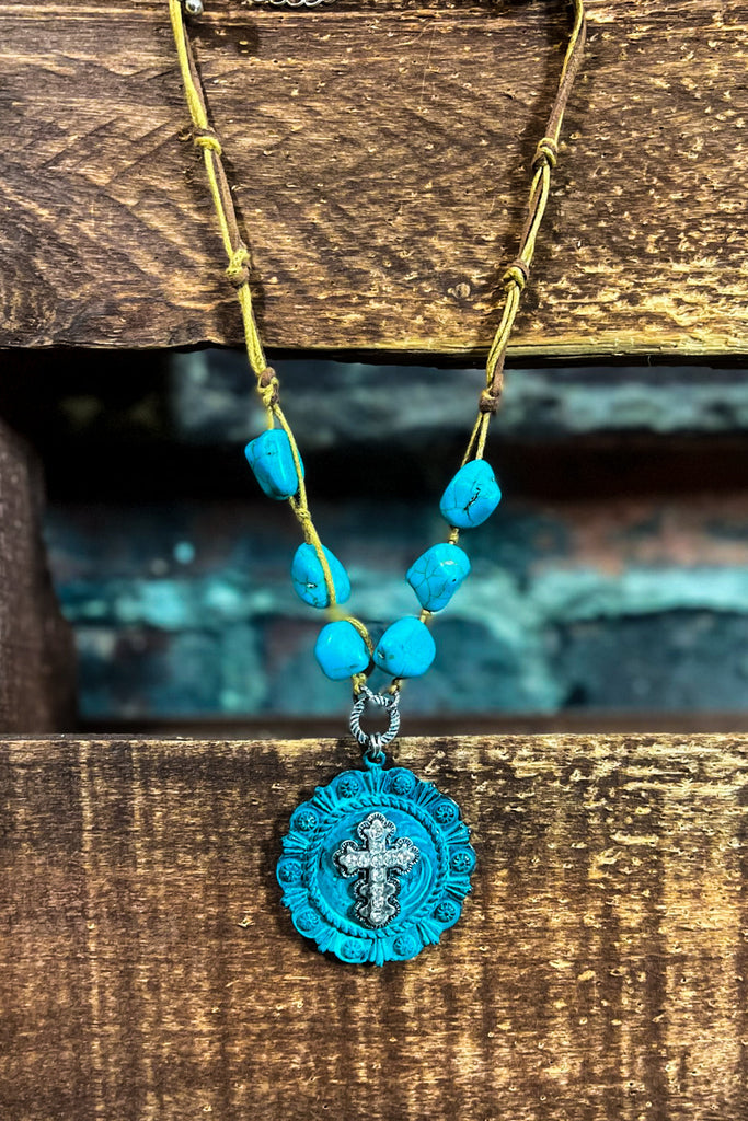BOHO COUNTRY CROSS ON THE FLOWER NECKLACE SET