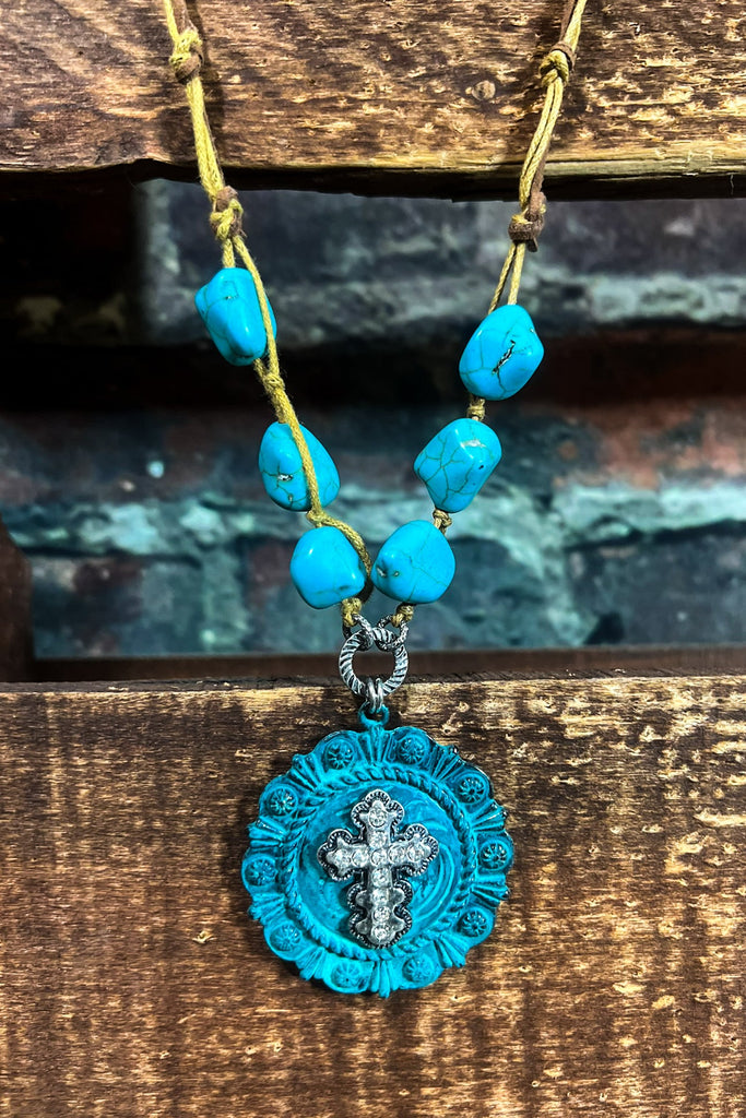 BOHO COUNTRY CROSS ON THE FLOWER NECKLACE SET