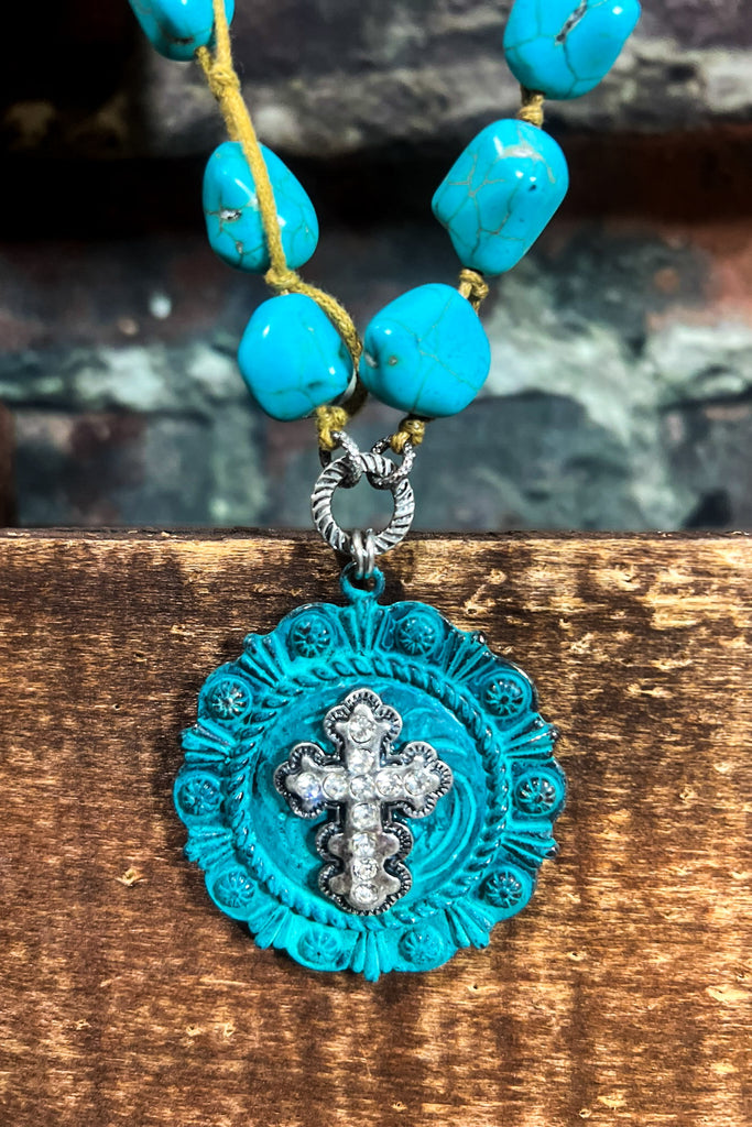 BOHO COUNTRY CROSS ON THE FLOWER NECKLACE SET