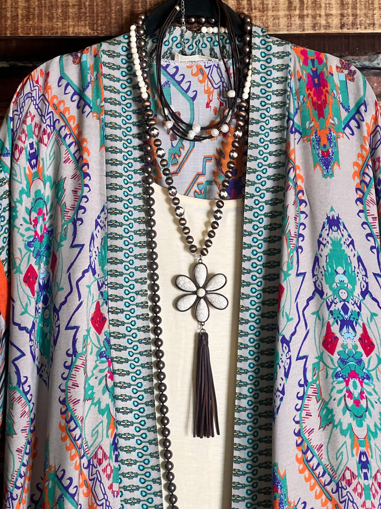 BOHEMIAN VACATION VIBES MAXI KIMONO IN Multi-Color