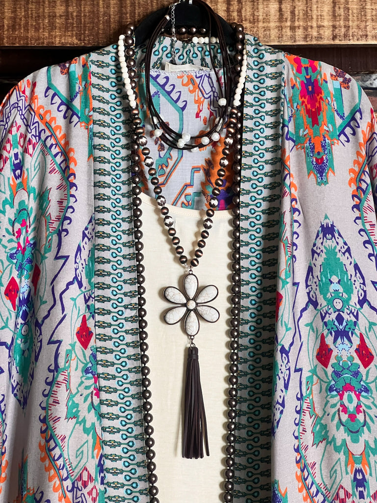 BOHEMIAN VACATION VIBES MAXI KIMONO IN Multi-Color