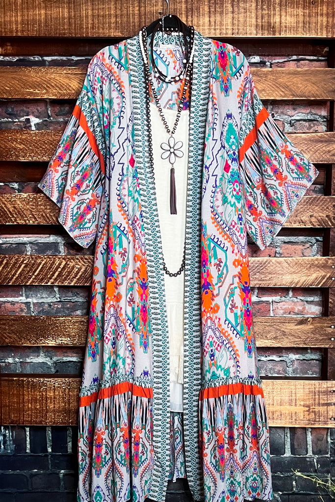BOHEMIAN VACATION VIBES MAXI KIMONO IN Multi-Color