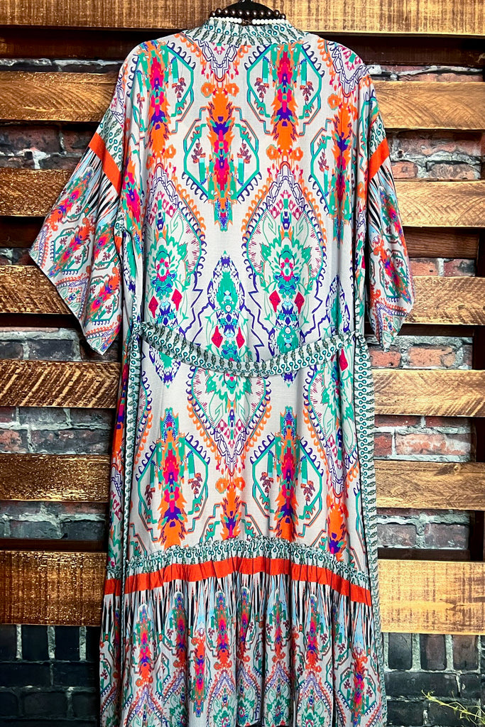 BOHEMIAN VACATION VIBES MAXI KIMONO IN Multi-Color