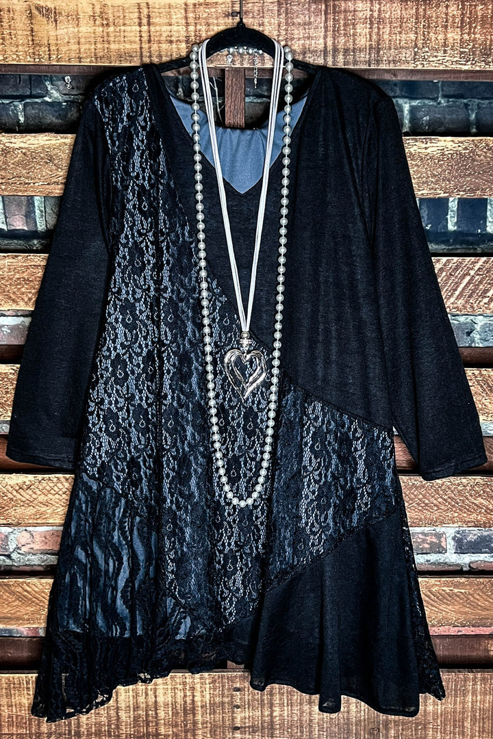 I'M ETERNALLY YOURS BLACK LACE EMBELLISHED DRESS TUNIC------SALE