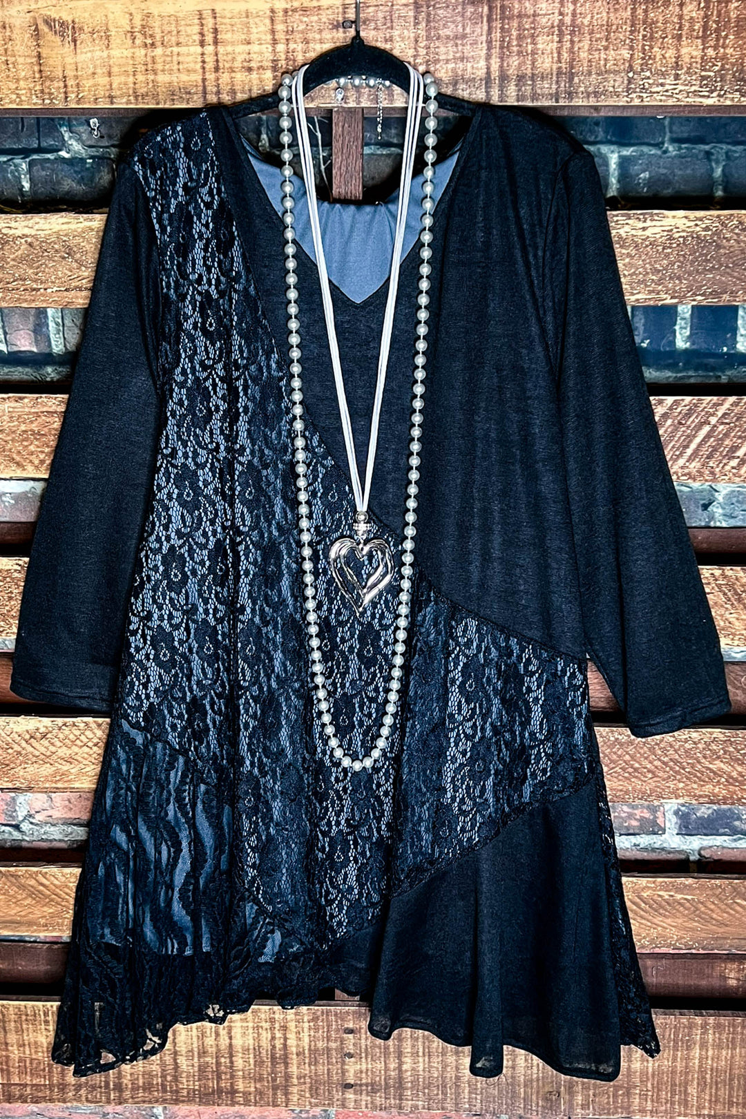 I'M ETERNALLY YOURS BLACK LACE EMBELLISHED DRESS TUNIC------SALE