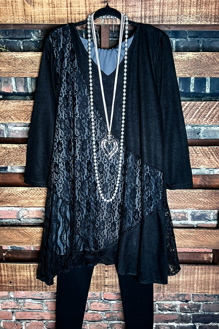 I'M ETERNALLY YOURS BLACK LACE EMBELLISHED DRESS TUNIC------SALE