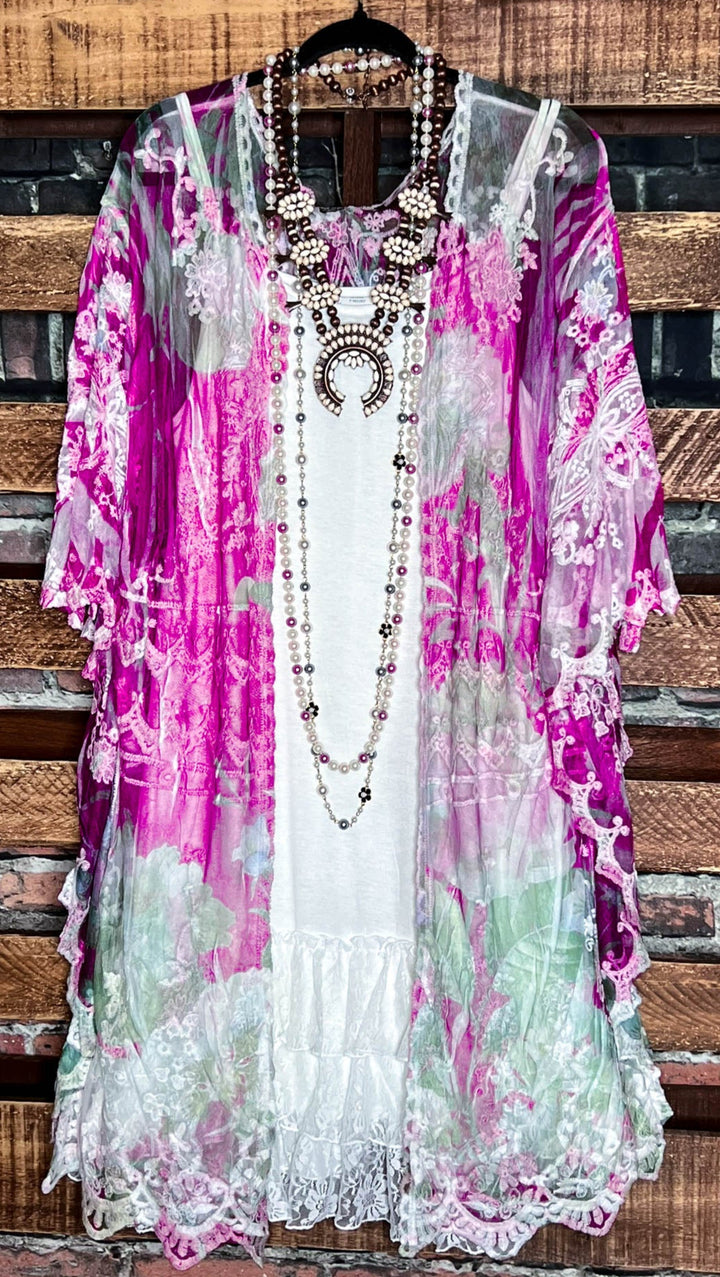 Sweet Romance Floral Wine Lace Duster Kimono