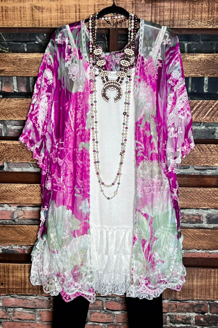 Sweet Romance Floral Wine Lace Duster Kimono