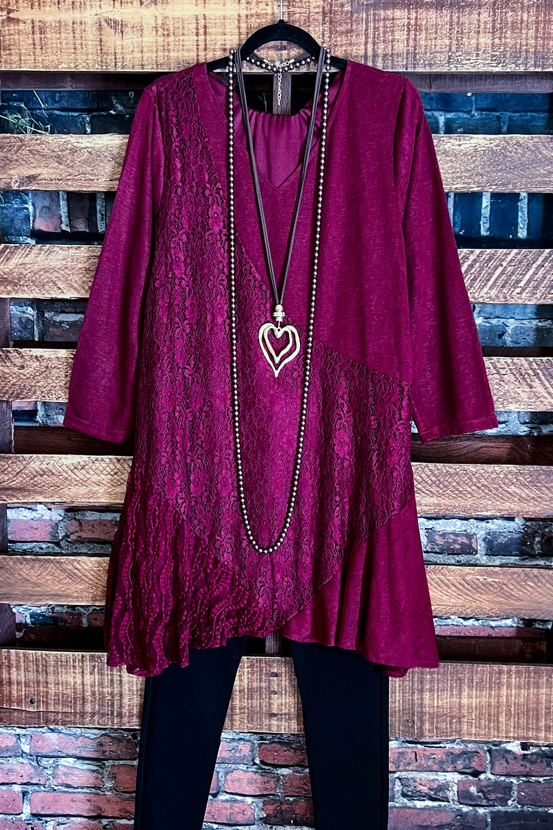 I'M ETERNALLY YOURS BURGUNDY LACE EMBELLISHED DRESS TUNIC