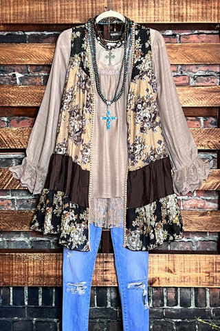 EVERYTHING YOU NEED BOUCLE RUANA TUNIC PONCHO IN BEIGE & BLUE