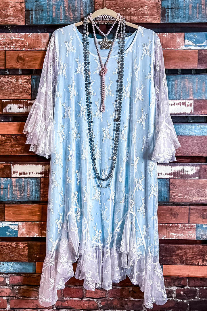 Moments To Treasure Blue & White Lace Dress