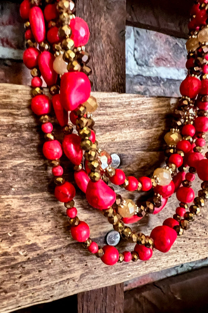 CANYON RIVER RED LAYERED BEADED NECKLACE