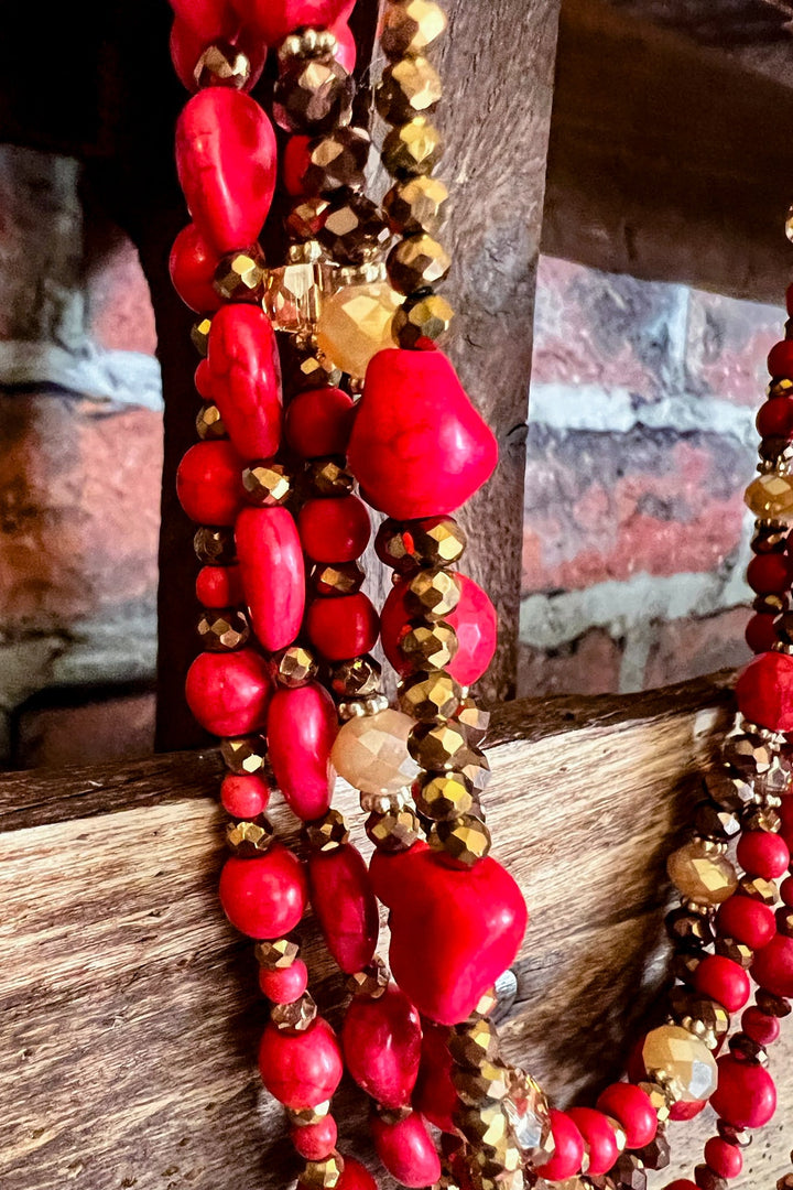 CANYON RIVER RED LAYERED BEADED NECKLACE
