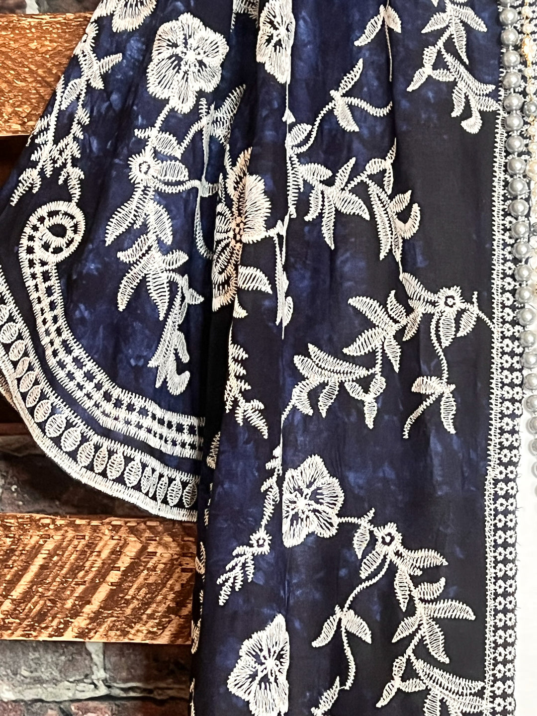 Le Bohemian Magic Dance Tie Dye & Embroidered Kimono in Navy Blue