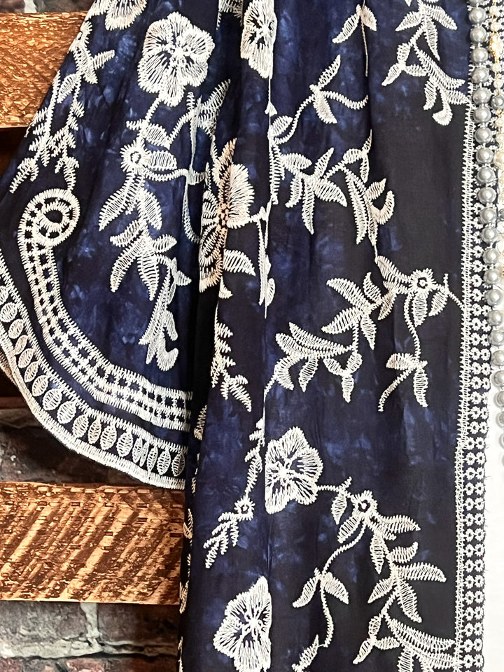 Le Bohemian Magic Dance Tie Dye & Embroidered Kimono in Navy Blue