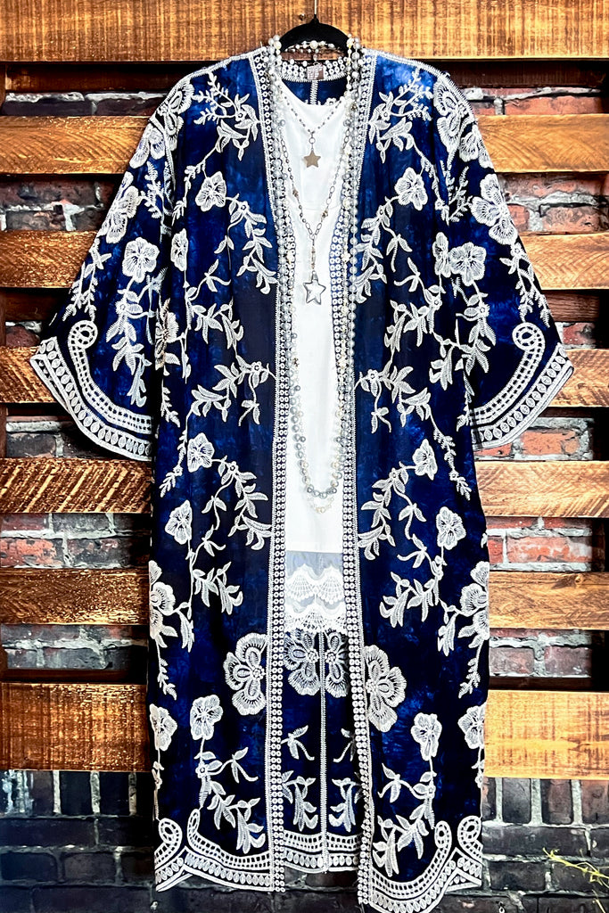 Le Bohemian Magic Dance Tie Dye & Embroidered Kimono in Navy Blue