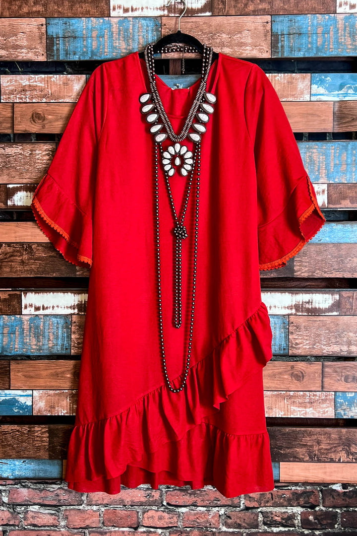 AROUND TOWN PRETTY DESIGNE DRESS IN RUST