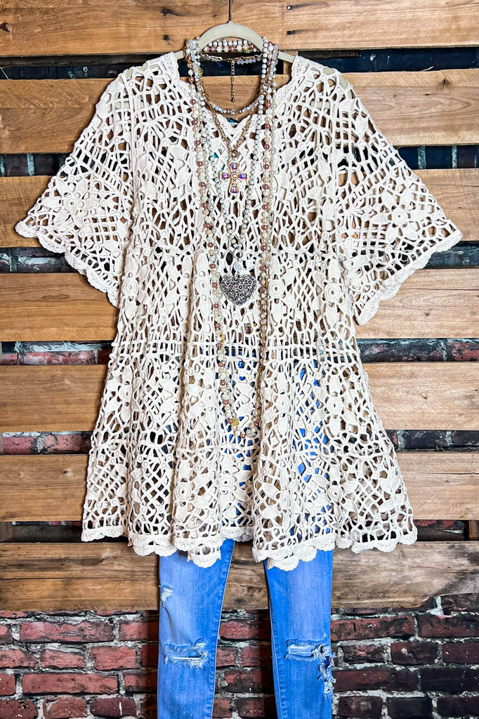 Oh My Darling 100% Cotton Crochet Tunic in Natural Beige