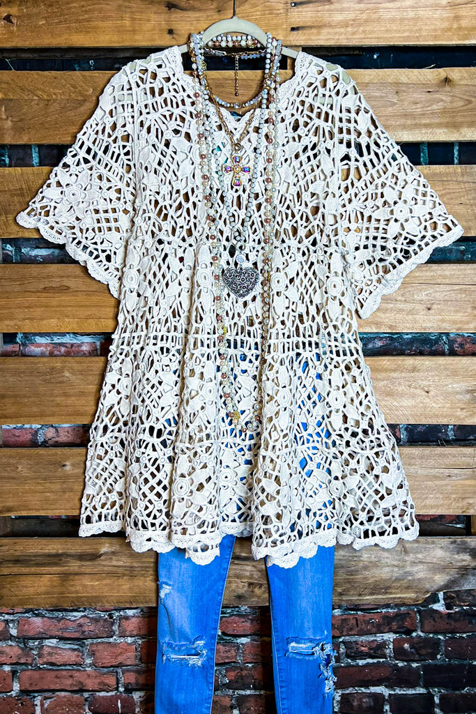 Oh My Darling 100% Cotton Crochet Tunic in Natural Beige