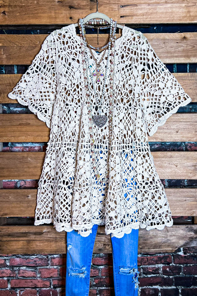 Oh My Darling 100% Cotton Crochet Tunic in Natural Beige