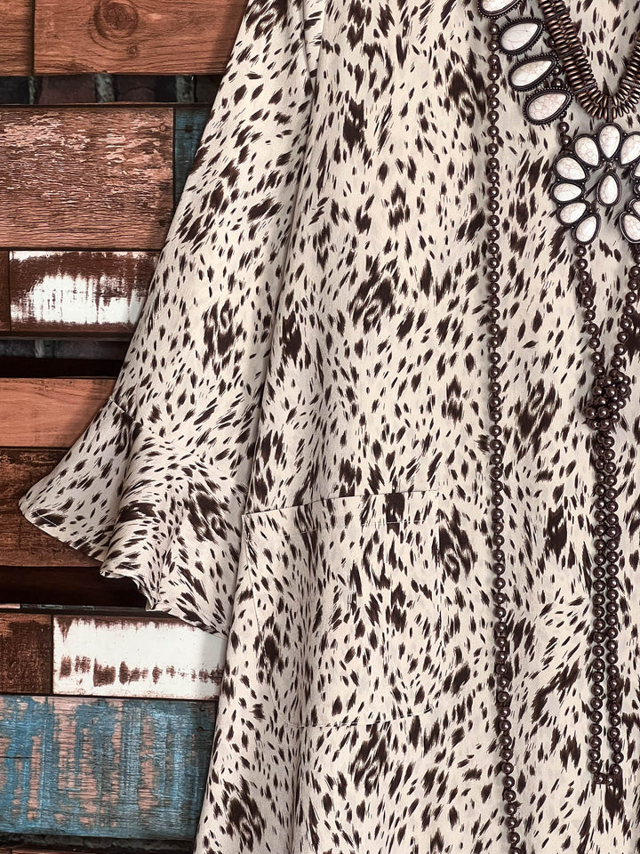 ANIMAL PRINT TUNIC POCKETS IN BEIGE & BROWN